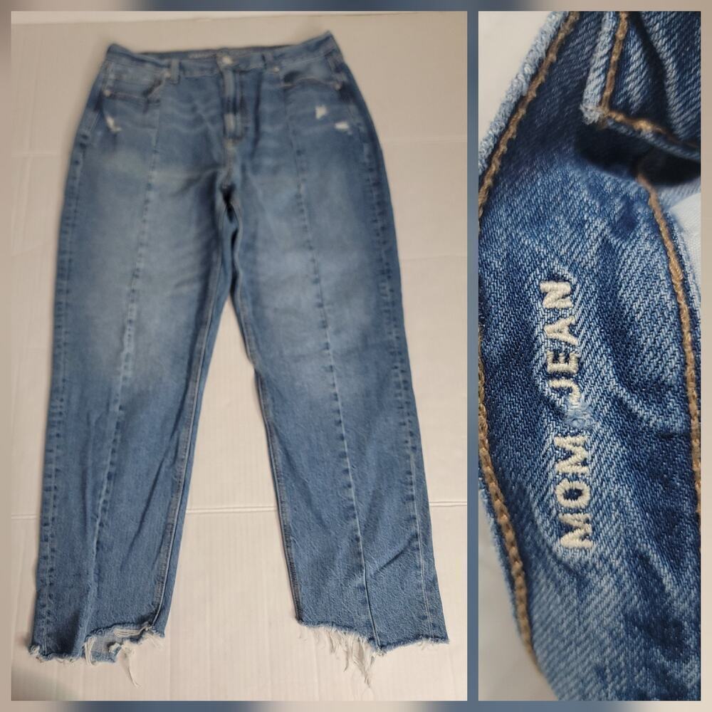 AMERICAN EAGLE Sz 14 MOM Jeans High Rise Rigid 100% Cotton Tampered AEO Womens